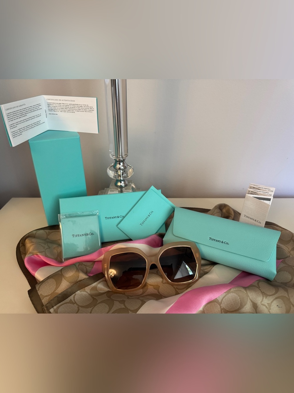 Tiffany & Co. Beige Frame Sunglasses with Brown Gradient Lenses